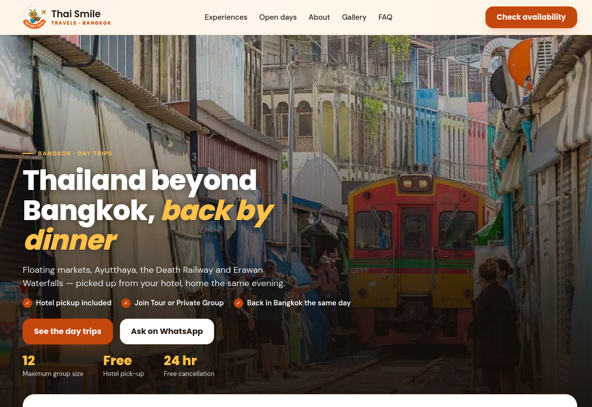 ภาพหน้าจอเว็บไซต์ Thai Smile Travel
